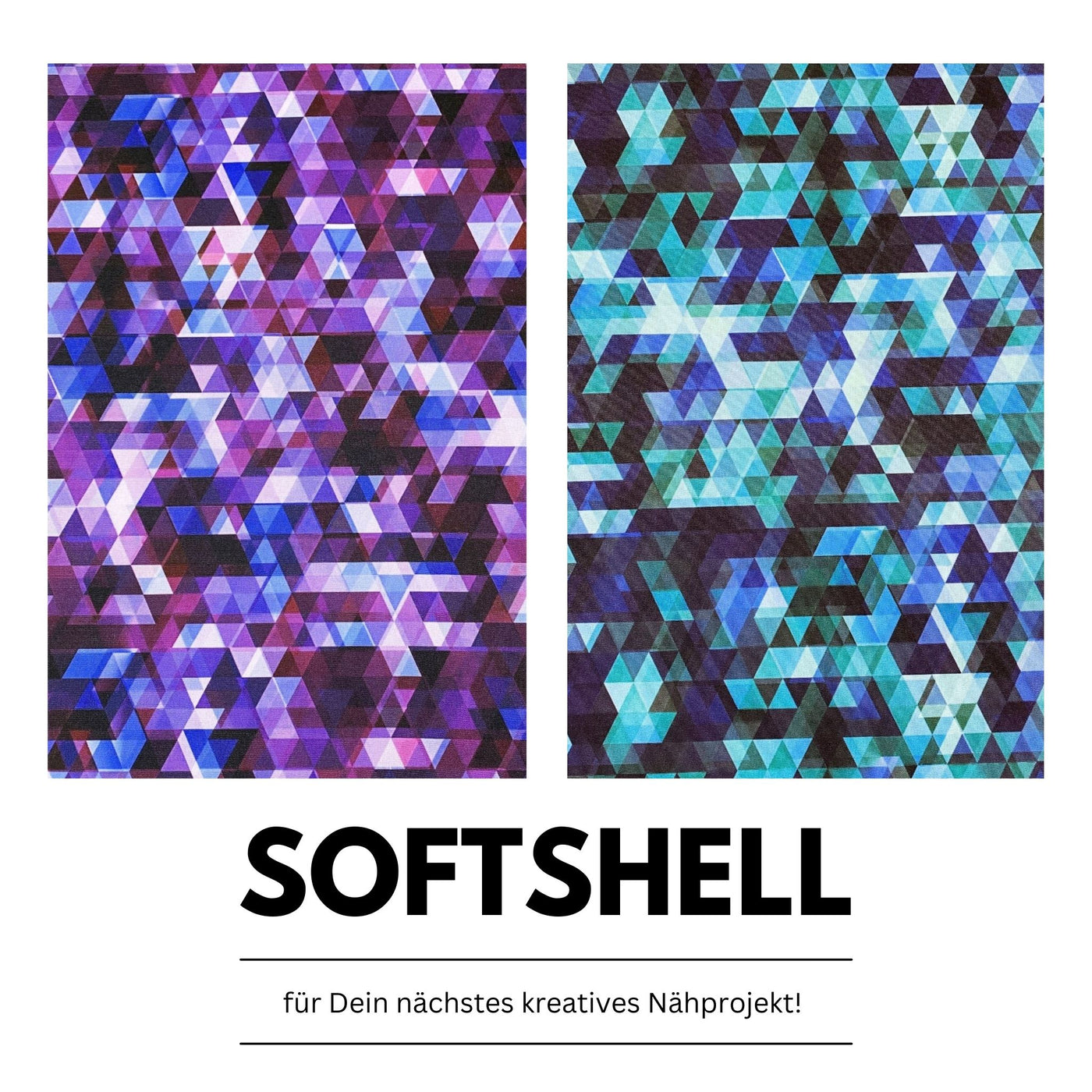 Softshell-Stoff mit geometrischem Muster- 10,50 Euro pro 0,5 Meter (lila, blau)