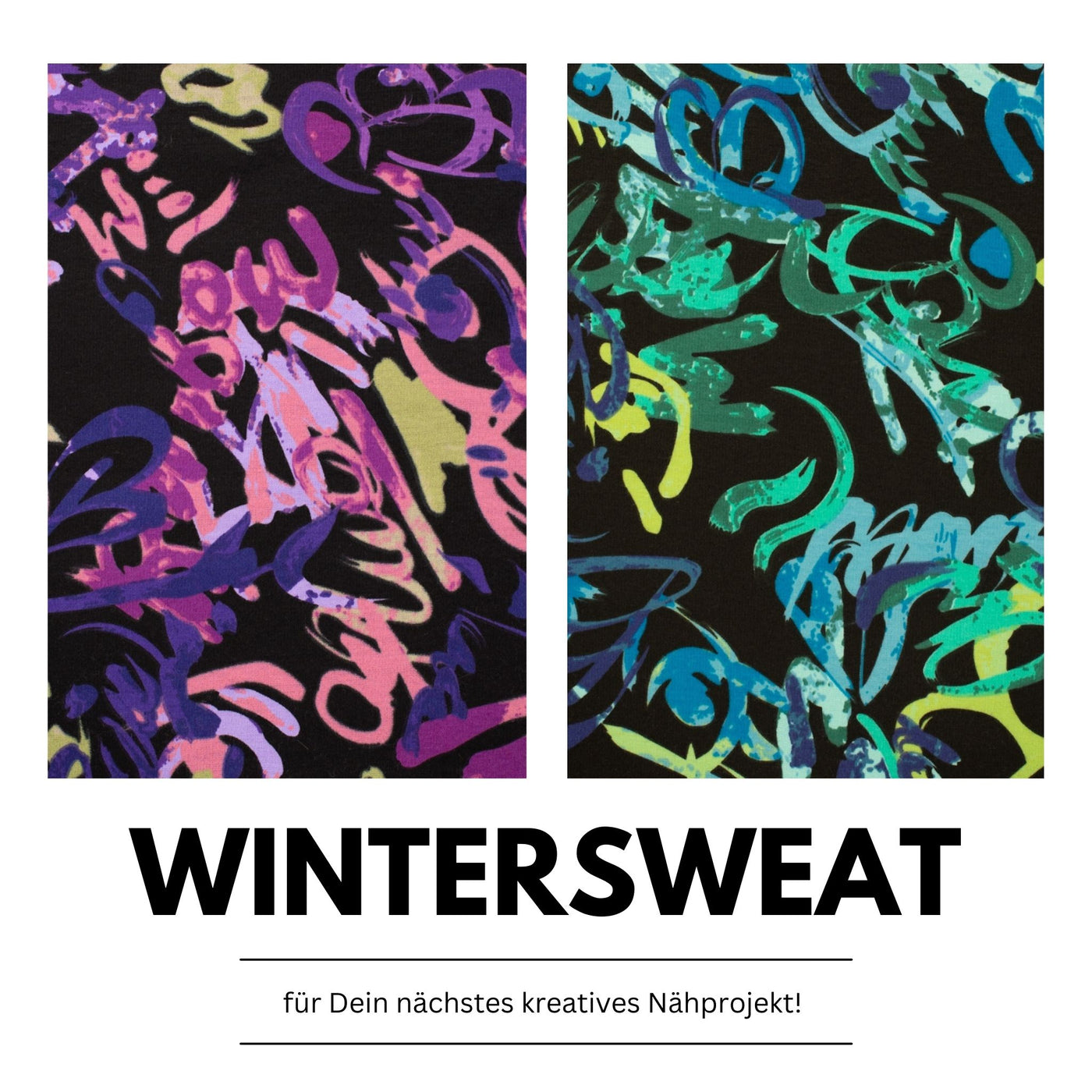 Wintersweat Stoff mit Streetstyle Muster -  10,50 Euro pro 0,5 Meter (petrol, magenta)