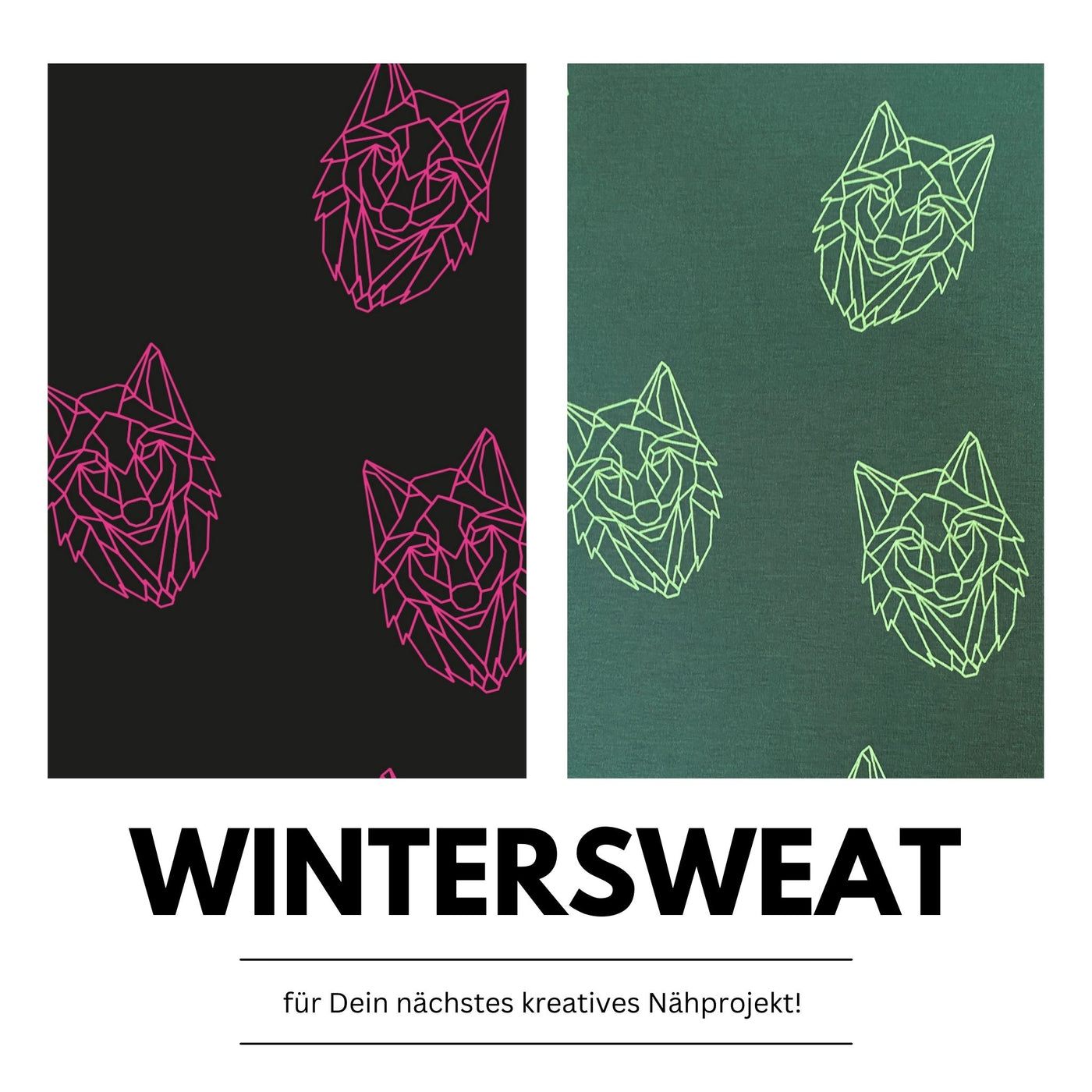 Wintersweat Stoff geometrisches Wolf Muster -  10,50 Euro pro 0,5 Meter (grün, pink)