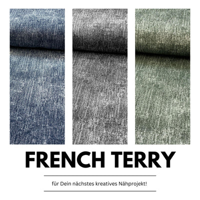 French Terry mit Jeans Optik - 10,50 Euro pro 0,5 Meter (Grau, Blau, Khaki)