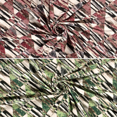 Viskosejersey mit abstrakten Dreiecken -  8,00 Euro pro 0,5 Meter (Rot, Grün)