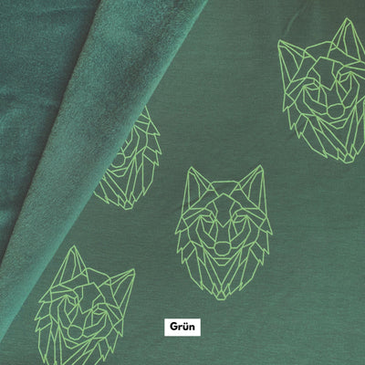 Wintersweat Stoff geometrisches Wolf Muster -  10,50 Euro pro 0,5 Meter (grün, pink)