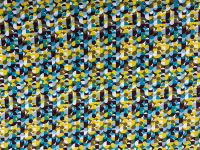 Viskosestoff, abstrakte Punkte, Retro, gelb, blau, braun, weiß