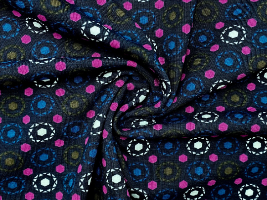 Jersey, Baumwolle, mit geometrischem Muster, pink und dunkelblau