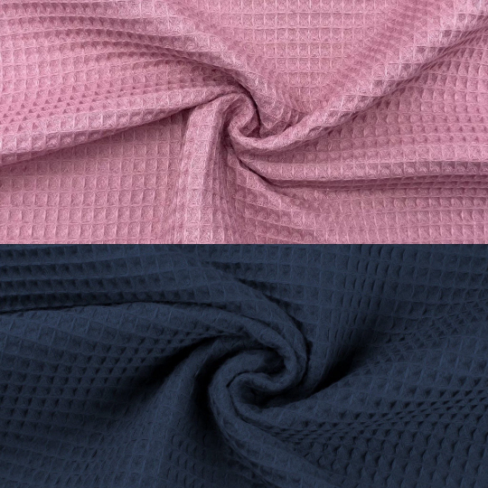 Waffelpiqué aus Baumwolle, Uni, blau, rosa